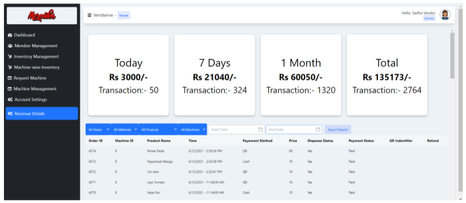 dashboard revenue details page